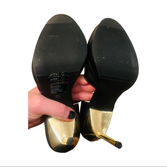 H&M black leather & gold platform heels - Picture 5 of 6